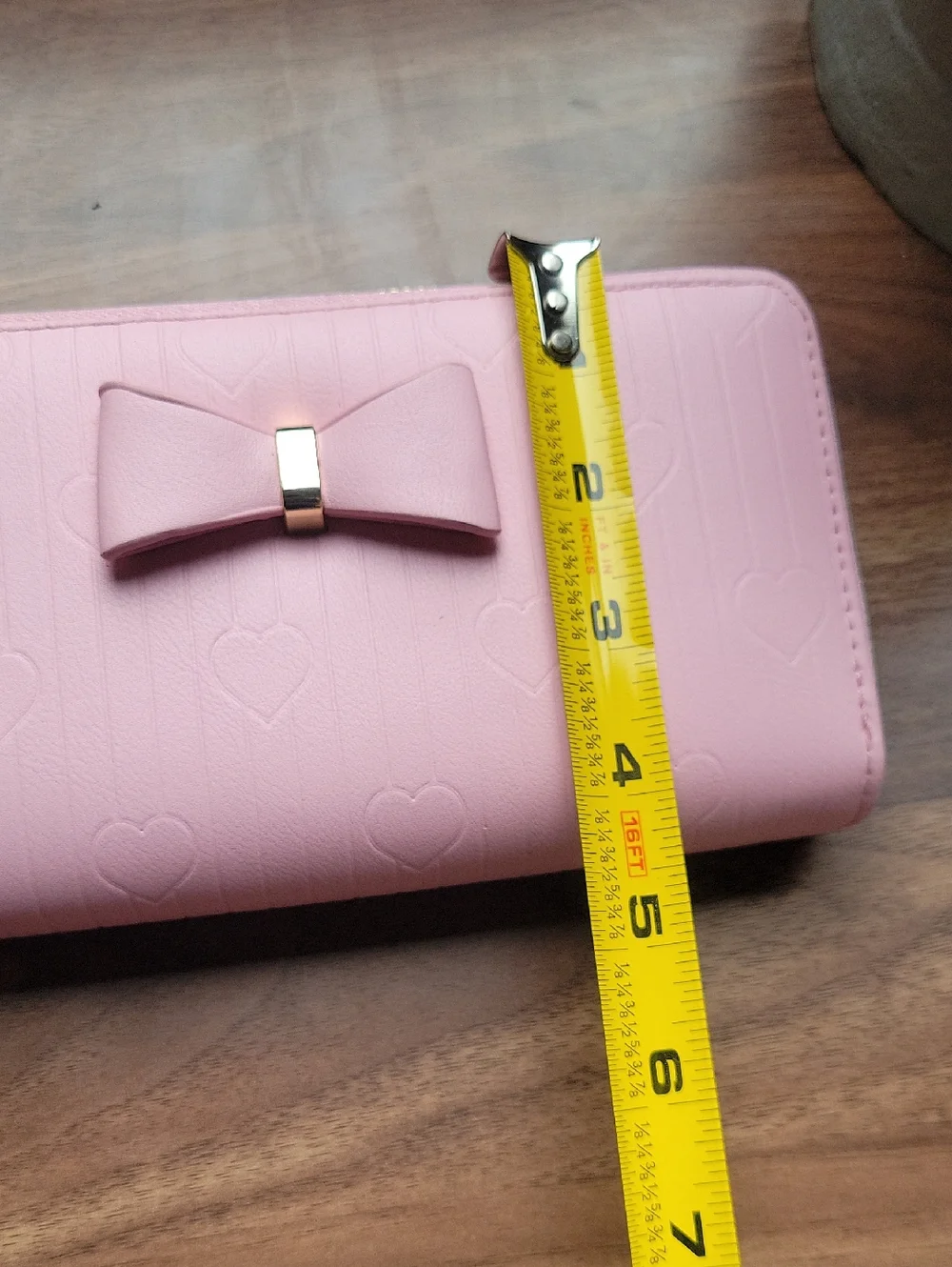 Light Pink Bow And Heart Zip-Around Wristlet Wallet